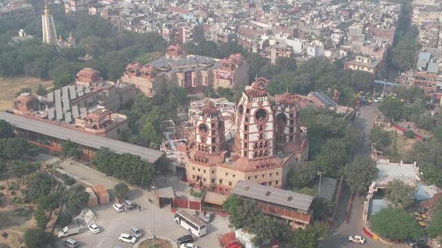  Aerial Drone shot of Iskon Temple in New Delhi India   International Society for Krishna Consciousness