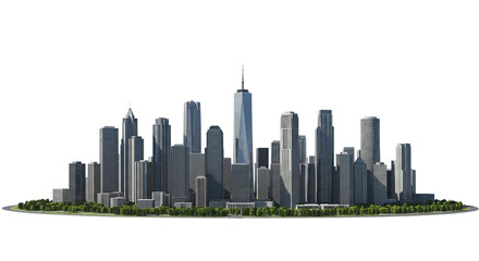 New York City Skyline With One World Trade Center, isolated on transparent cutout background, cut out, png