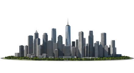 New York City Skyline With One World Trade Center, isolated on transparent cutout background, cut out, png