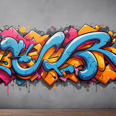 Vibrant Colorful Graffiti Art on Gray Wall  