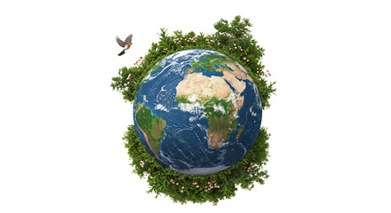 Naklejka premium Vibrant Green Earth Symbolizing Environmental Care and Sustainability, isolated on transparent cutout background, cut out, png
