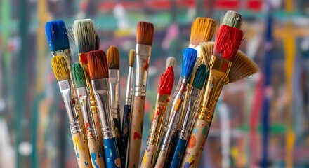 Fototapeta premium A collection of colorful paint brushes in a studio setting