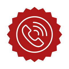 Red badge with white phone icon and sound waves