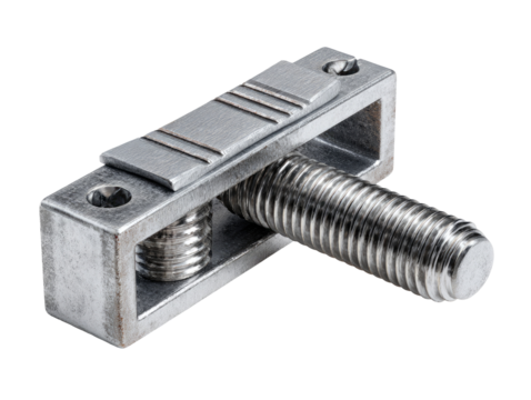 Metal clamping device with threaded rod and latch.  Rectangular frame,  stainless steel,  fastening mechanism