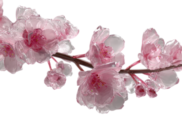 Delicate, translucent pink cherry blossoms on a branch.  Soft, ethereal petals  with subtle shading
