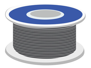 Illustration of black electric wire spool roll with blue top isolated on white
