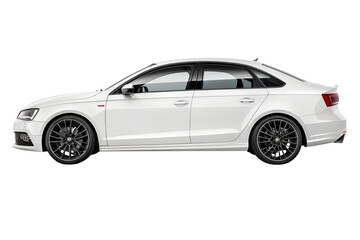 Obraz premium Sleek White Sedan Car Side View Isolated on Transparent Background