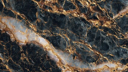Deep black marble with gold veins and light flecks