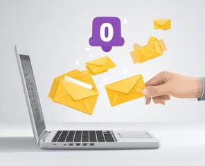 Laptop with hand receiving email notifications