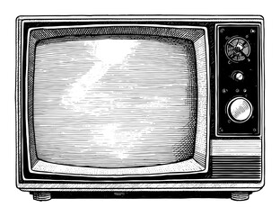 Vintage television set in a black and white woodcut style