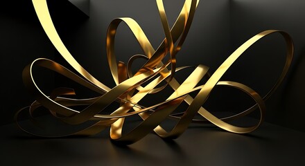 Opulent golden ribbons cascade in an intricate dance of metallic allure