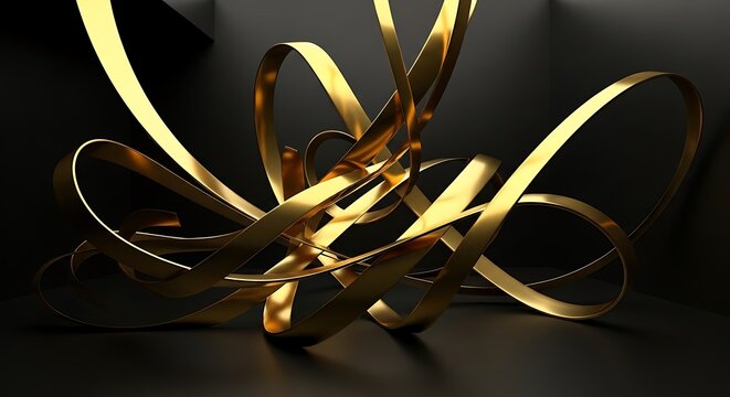 Opulent golden ribbons cascade in an intricate dance of metallic allure