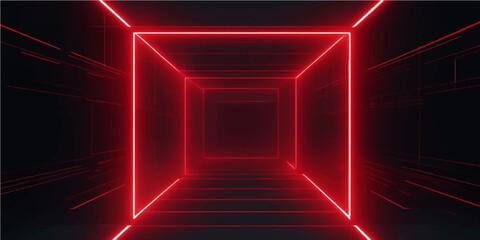 Fototapeta premium Red abstract tunnel with glowing light lines and futuristic digital design