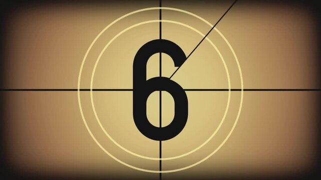 movie countdown timer classic film number six seconds retro screen projection old cinema 