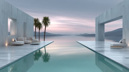 Fototapeta premium Minimalist marble infinity pool overlooking serene ocean