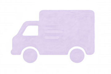 Purple delivery truck silhouette representing logistics, shipping, and e-commerce transportation services with transparent background