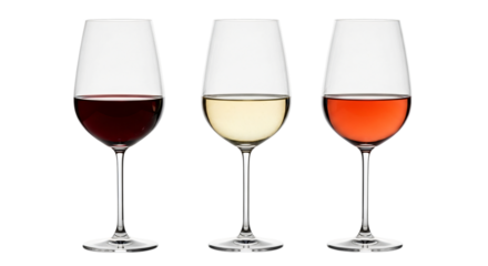 Three wine glasses isolated on transparent background