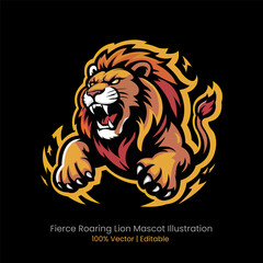 Fierce Roaring Lion Mascot Illustration: A powerful illustration captures the raw energy of a lion, its mouth wide in a roar, symbolizing strength and dominion.
