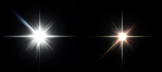 Two radiant light flares against a black background