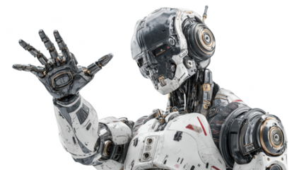 Cybernetic robot, waving hand, futuristic