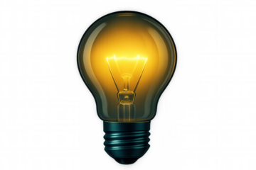 Glowing light bulb against transparent backdrop, representing innovative thinking and breakthrough creative solutions