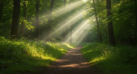 Obraz premium Sunlit Path, Whispering Woods
