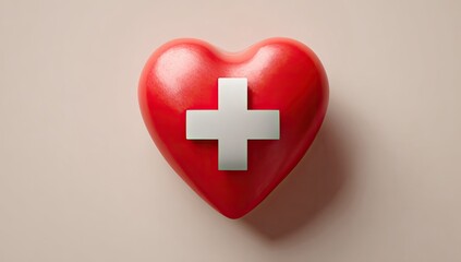 Fototapeta premium Red heart-shaped object with a white plus sign