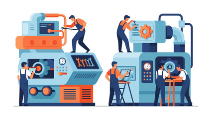 Precision and Progress: Skilled technicians collaborate on cutting-edge machinery, a vibrant display of industrial innovation.
