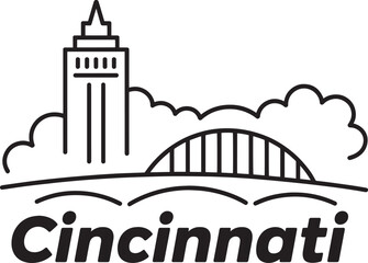 Obraz premium Cincinnati Cityscape Outline Vector Art Featuring Tower and Bridge Landmark Design