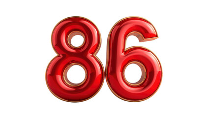 Shiny Red Number Eighty-Six (86) with Golden Outline - 3D Render