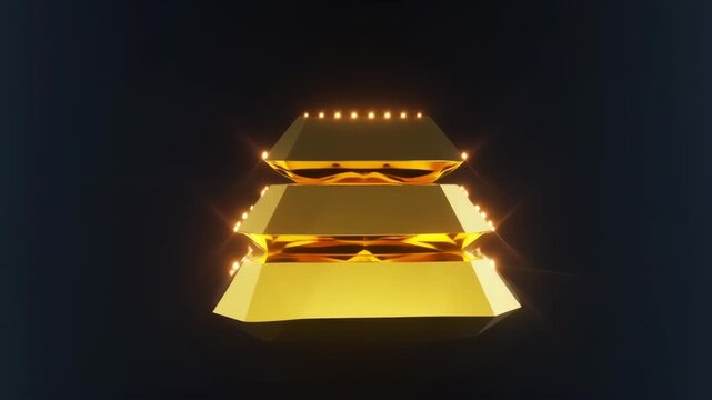 Golden, Polygonal Pyramid Stack on a Dark Background