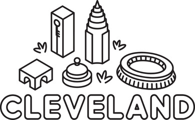Cleveland City Line Art Vector Illustration Featuring Buildings and Landmarks Design