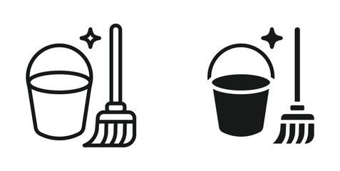 Mop or bucket icon set. Floor mop , Cleaning service signs in flat style. Vector illustration.