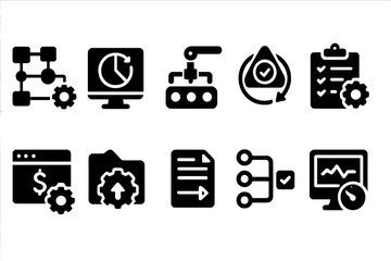 Workflow and productivity solid icon set. task management, process automation collection