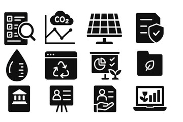 Environment, sustainability silhouette icon set. green energy, eco-friendly icons