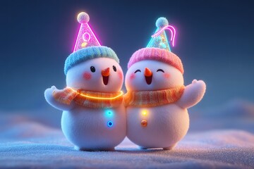 Two Cheerful Snowmen Celebrating in a Winter Wonderland