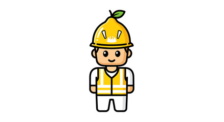 Fototapeta premium Cartoon character wearing a hard hat resembling a lemon, representing a construction worker