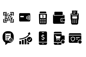 E-wallet, online transactions icon set. Banking apps, secure purchase, finance management solid icons.