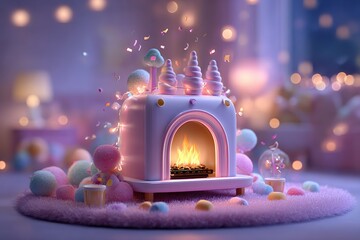 Whimsical Fireplace Decorated In Soft Pastel Colors