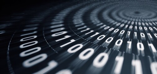 The Binary Code Tunnel of Glowing Ones and Zeros in Futuristic Data Matrix