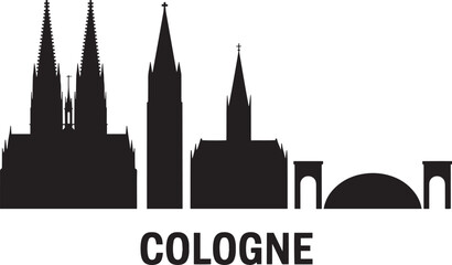 Cologne Cityscape Silhouette Vector Illustration with Cathedral, Tower, and Bridge © lok0077
