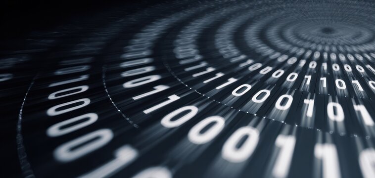 The Binary Code Tunnel of Glowing Ones and Zeros in Futuristic Data Matrix