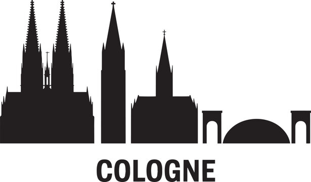 Cologne Cityscape Silhouette Vector Illustration with Cathedral, Tower, and Bridge
