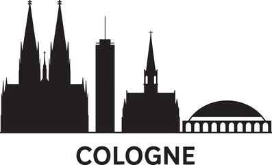 Cologne Skyline Silhouette Vector Illustration with Cathedral, Tower, and Bridge © lok0077