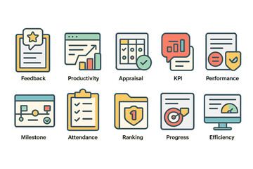 Business, productivity flat icon set. performance, efficiency icons flat collection