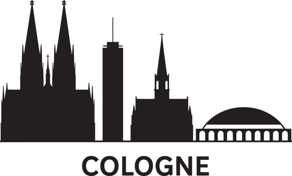 Cologne Skyline Silhouette Vector Illustration with Cathedral, Tower, and Bridge
