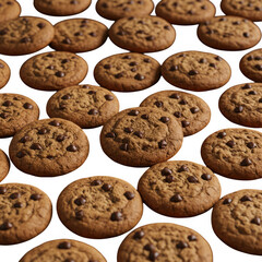 Rows of chocolate chip cookies isolated on transparent background