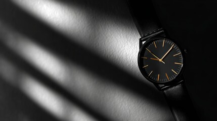 Elegant black wristwatch with gold accents