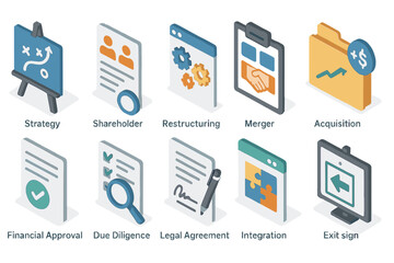 Business strategy 3d icon set. finance, corporate growth, planning icons collection