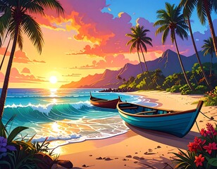 Tropical sunset beach scene (2)